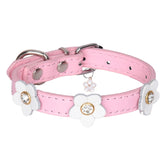Cute Necklace PU Leather With Flower Accessory Puppy Collars