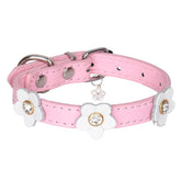 Cute Necklace PU Leather With Flower Accessory Puppy Collars