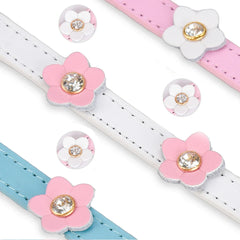 Cute Necklace PU Leather With Flower Accessory Puppy Collars