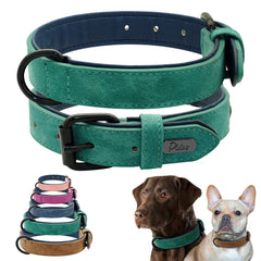 Soft Padded Adjustable Bulldog Chihuahua Necklace Leather Dog Collar