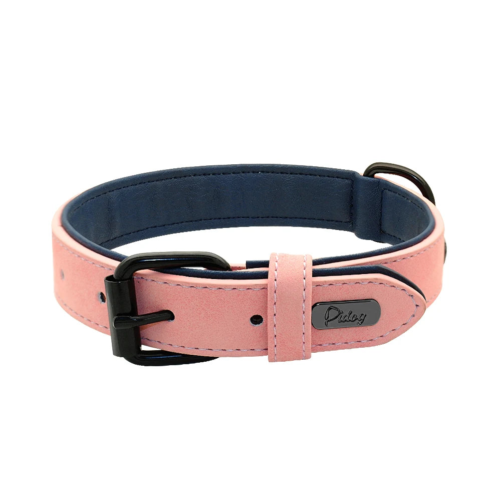 Soft Padded Adjustable Bulldog Chihuahua Necklace Leather Dog Collar