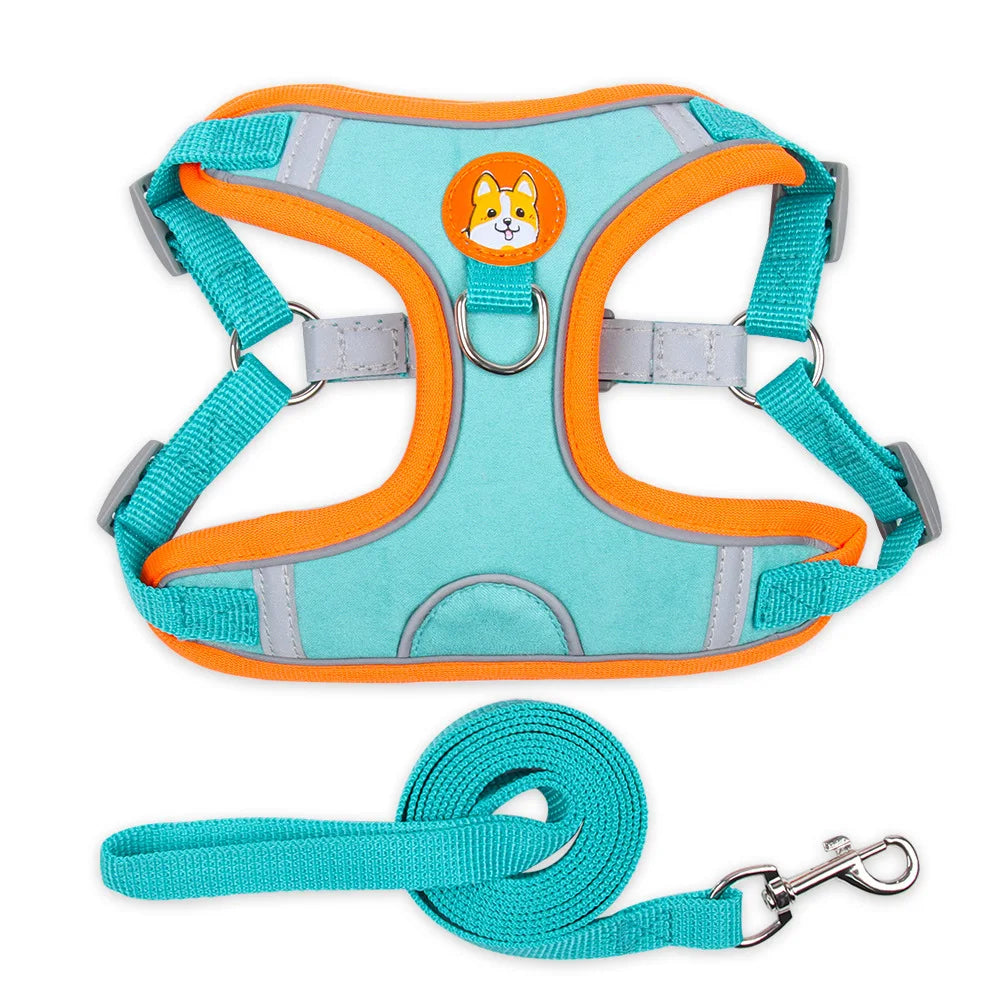 Adjustable Leash Set for Small Medium Dog Harness Vest Reflective