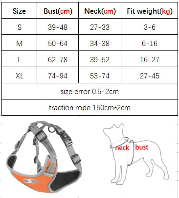 Adjustable Leash Set for Small Medium Dog Harness Vest Reflective