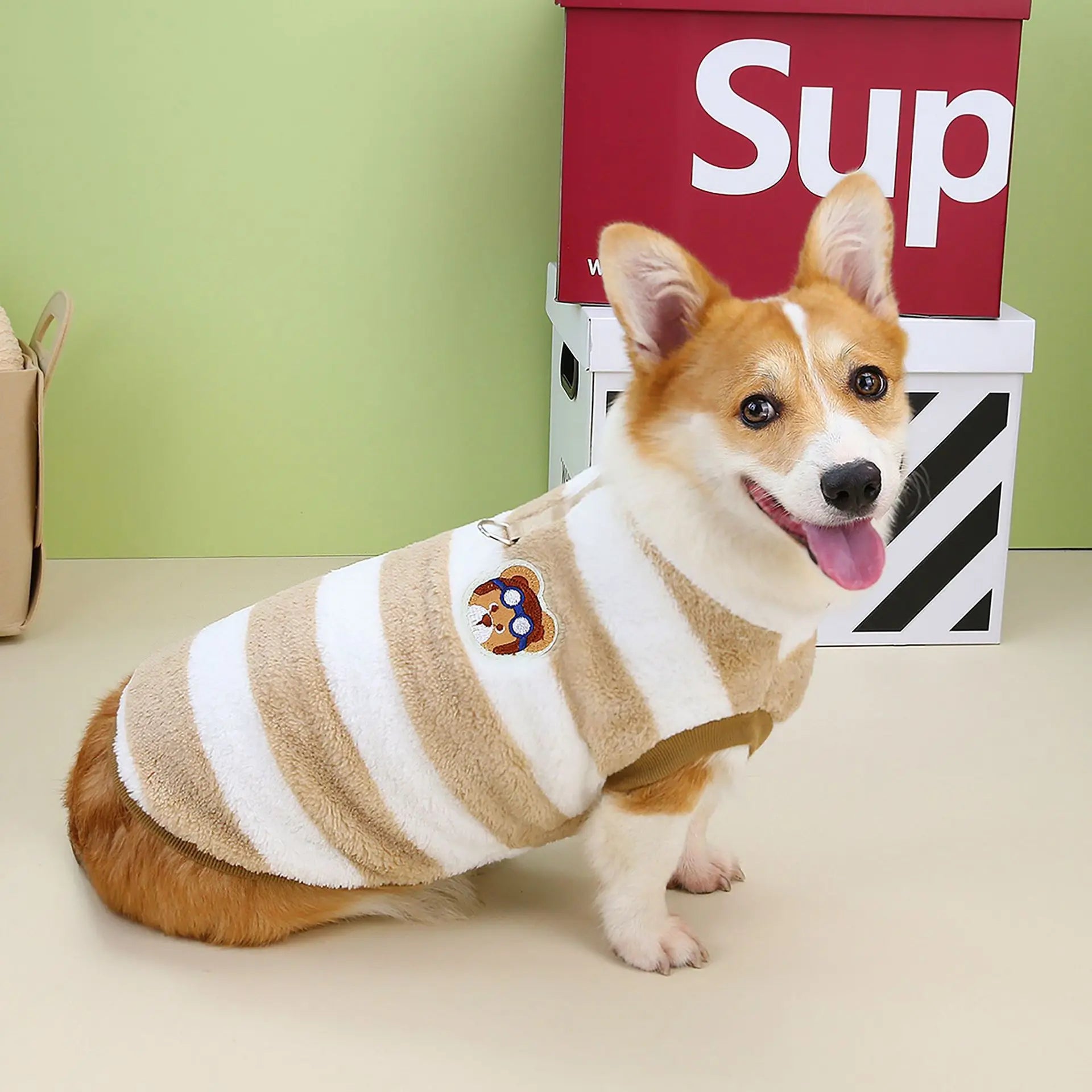 Corgi Dachshund Fleece Stripe Puppy Short-legged Dog Clothes