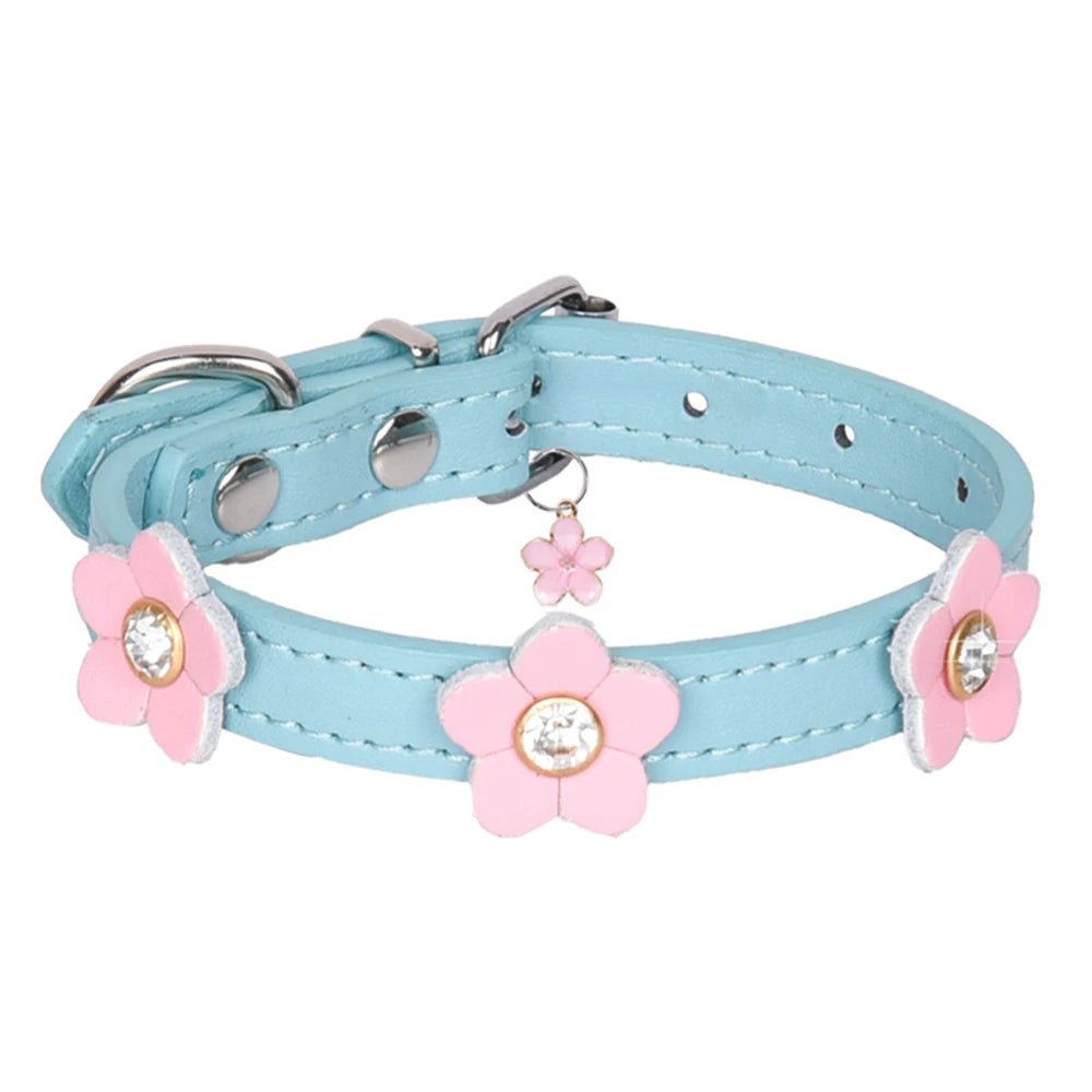 Cute Necklace PU Leather With Flower Accessory Puppy Collars