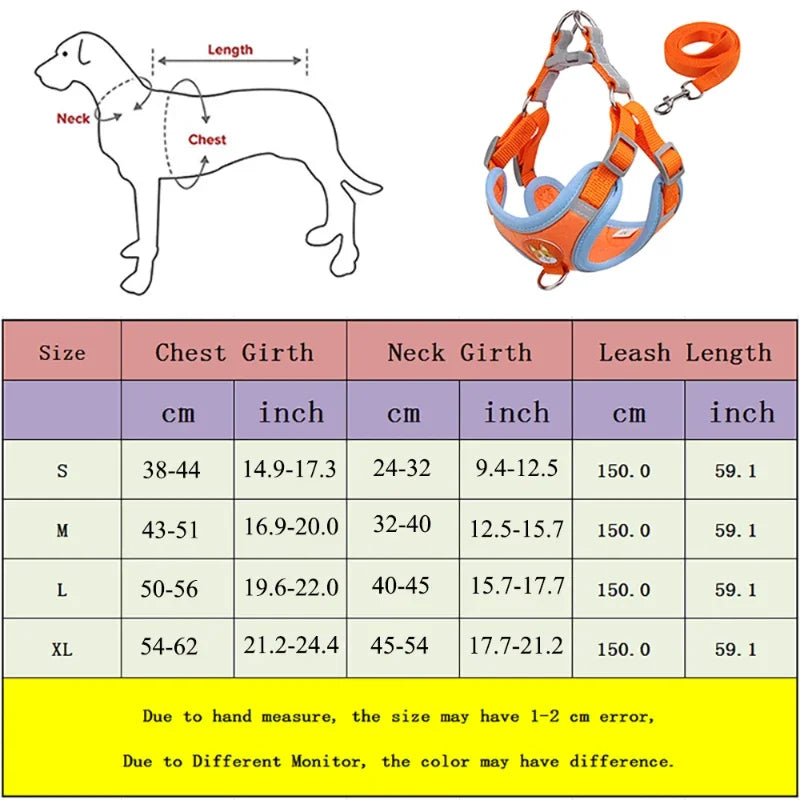 Adjustable Leash Set for Small Medium Dog Harness Vest Reflective