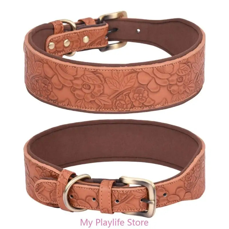 Walking Soft Medium Large Breeds Pet Training Leather Dog Collars
