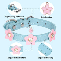 Cute Necklace PU Leather With Flower Accessory Puppy Collars