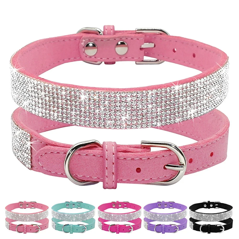 Crystal Glitter Rhinestone Pet Collars Zinc Alloy Buckle Dog Collar