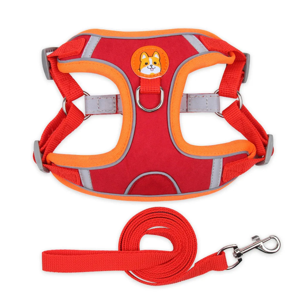 Adjustable Leash Set for Small Medium Dog Harness Vest Reflective