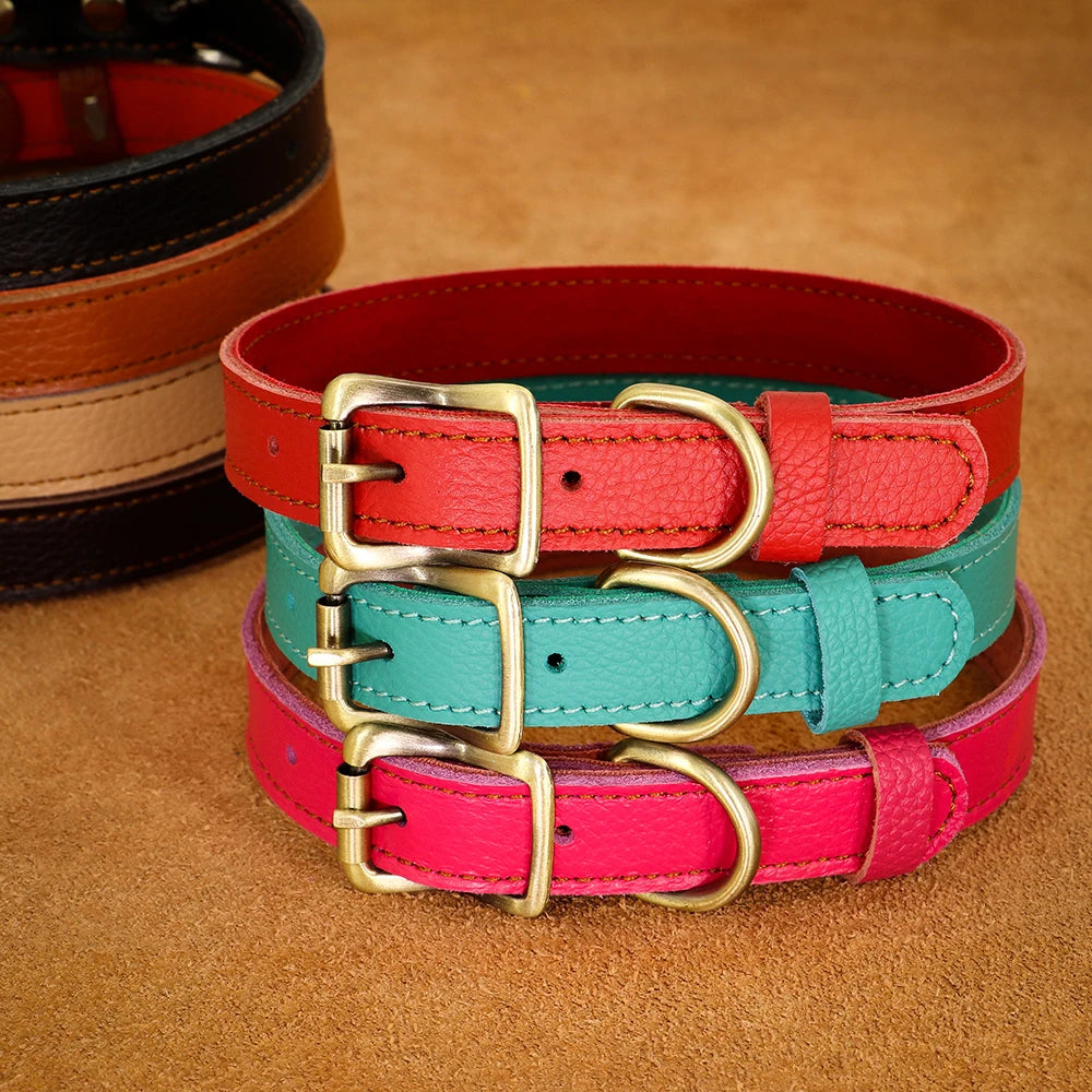 Black Brown Green Red Rose Soft Adjustable Leather Dog Collar