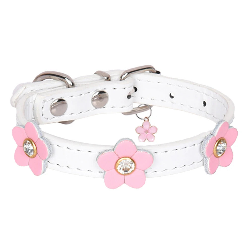 Cute Necklace PU Leather With Flower Accessory Puppy Collars