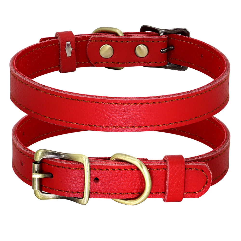 Black Brown Green Red Rose Soft Adjustable Leather Dog Collar