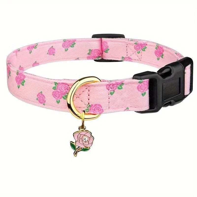 Print Adjustable Polyester Pet Collar with Metal Rings Dog Collar