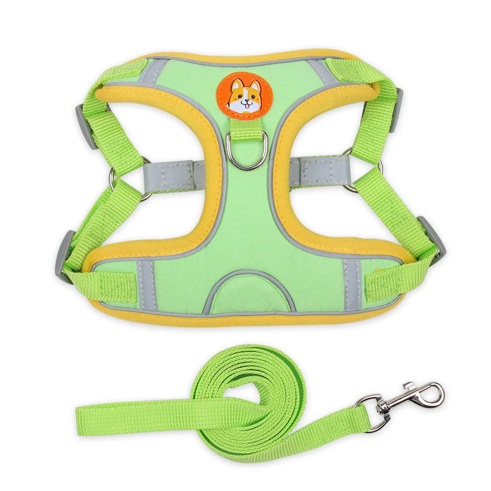 Adjustable Leash Set for Small Medium Dog Harness Vest Reflective
