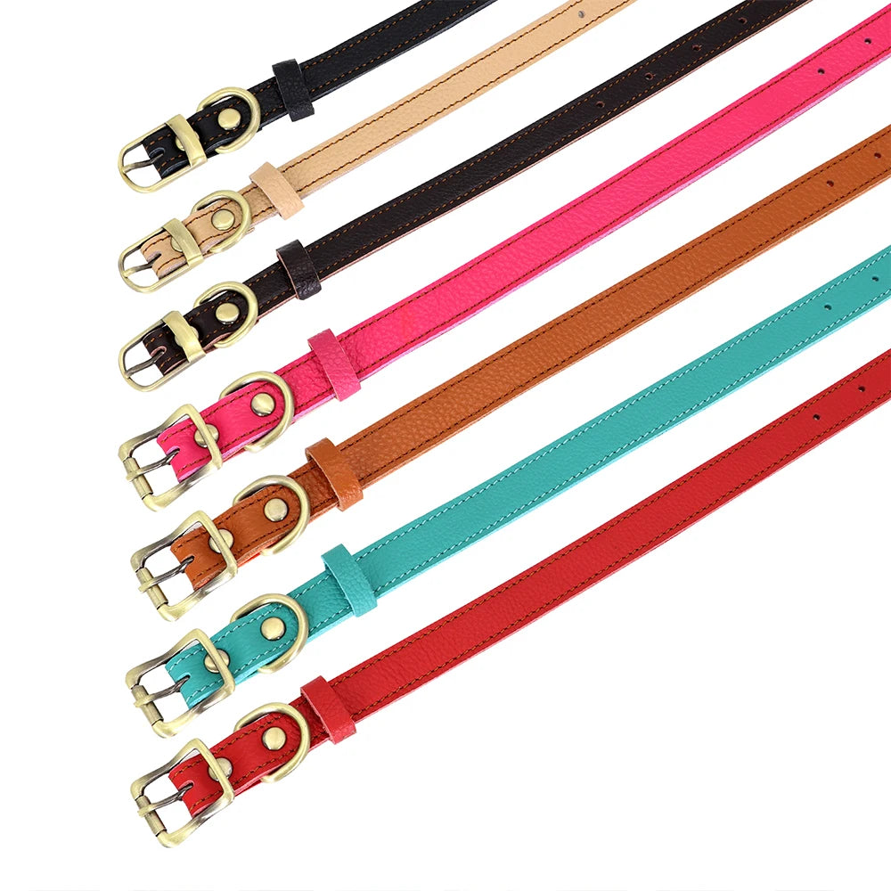 Black Brown Green Red Rose Soft Adjustable Leather Dog Collar