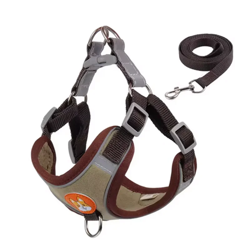 Adjustable Leash Set for Small Medium Dog Harness Vest Reflective