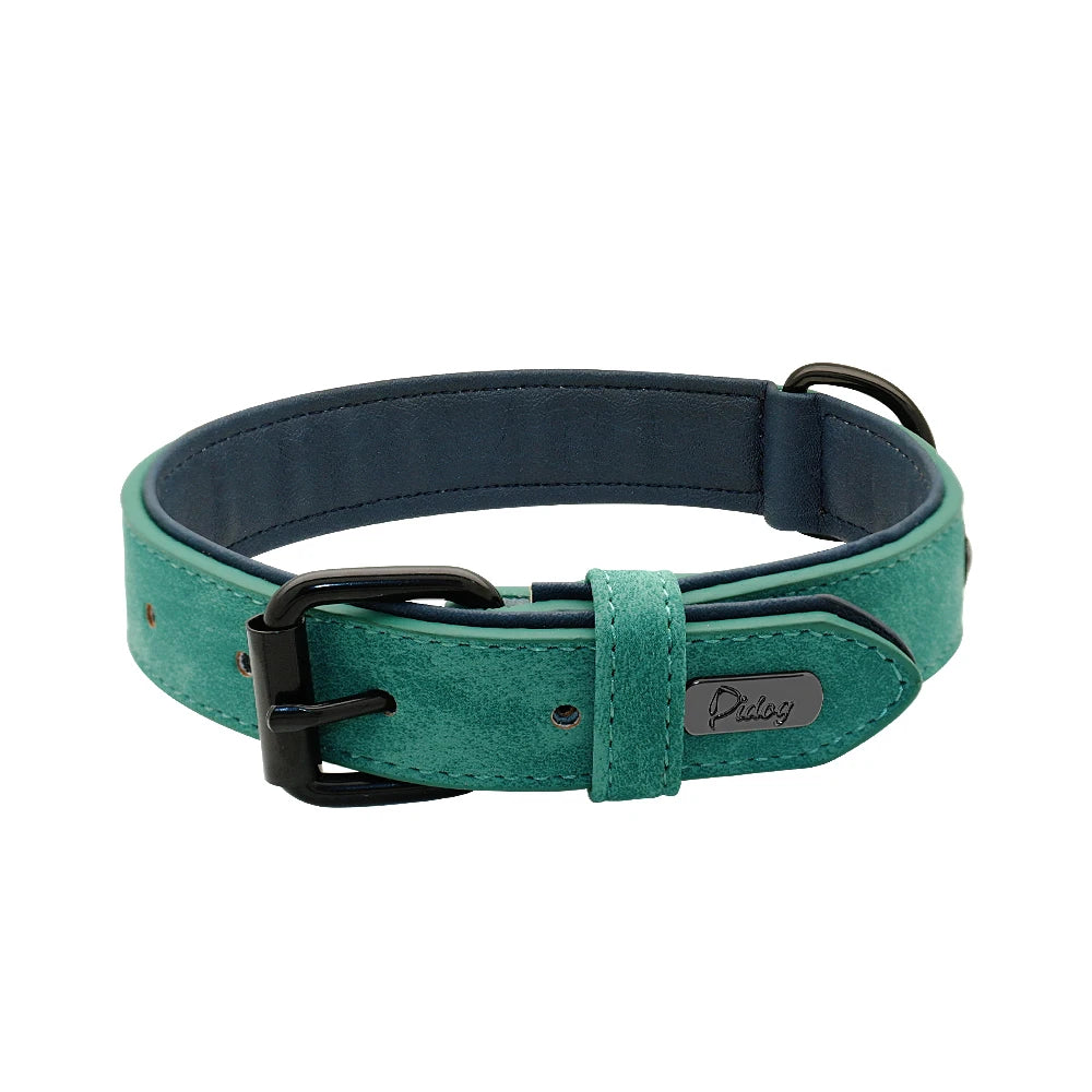 Soft Padded Adjustable Bulldog Chihuahua Necklace Leather Dog Collar