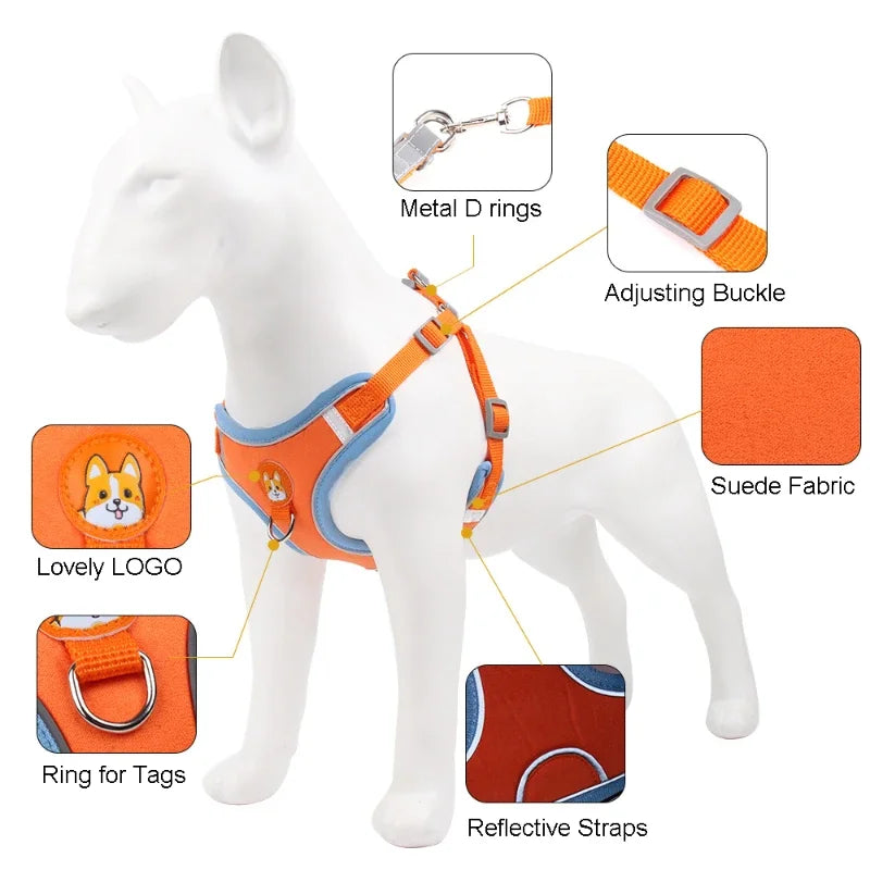Adjustable Leash Set for Small Medium Dog Harness Vest Reflective