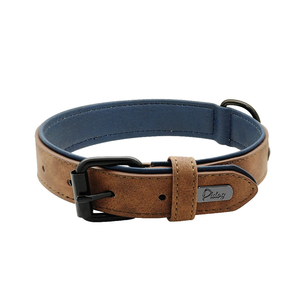 Soft Padded Adjustable Bulldog Chihuahua Necklace Leather Dog Collar