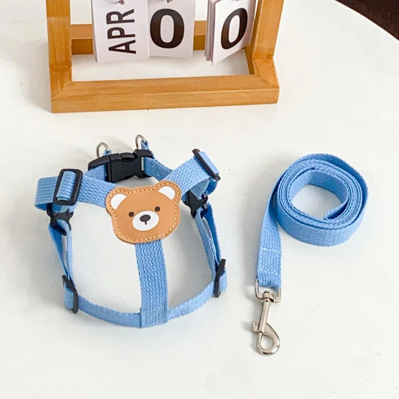 Out Walking Chest Cute Bear Pet Dog Harness Leash Set