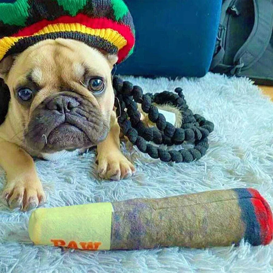 Cigar Design Plush Squeaky Pet Toys Grinding Teeth Creative Chew Toy