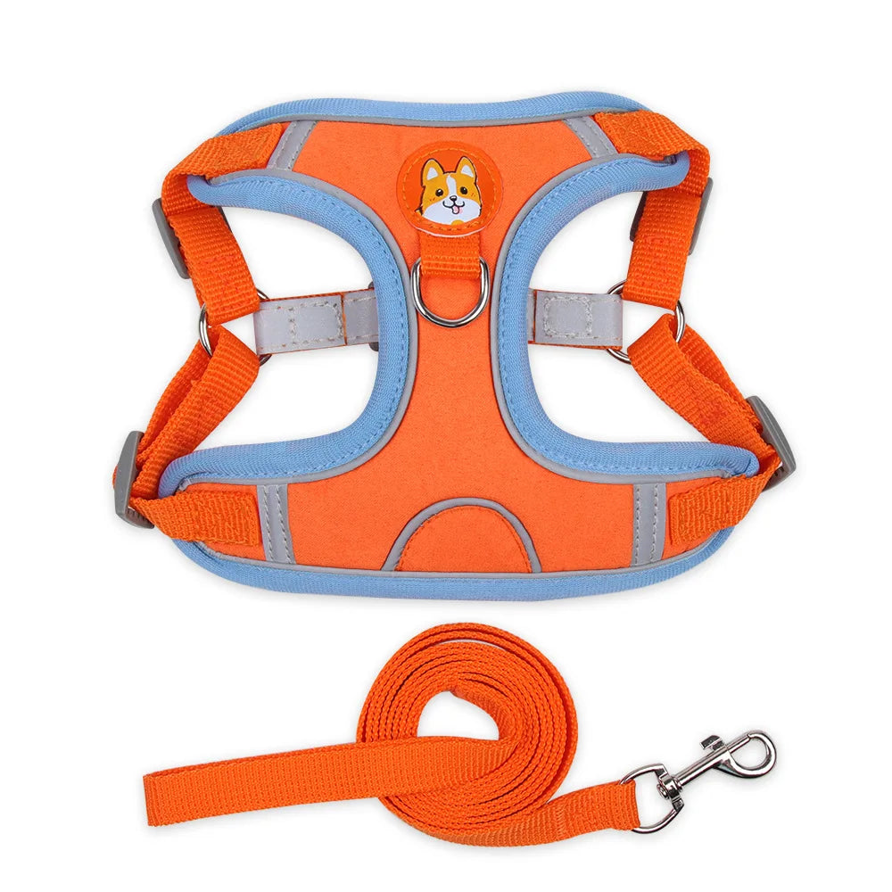 Adjustable Leash Set for Small Medium Dog Harness Vest Reflective