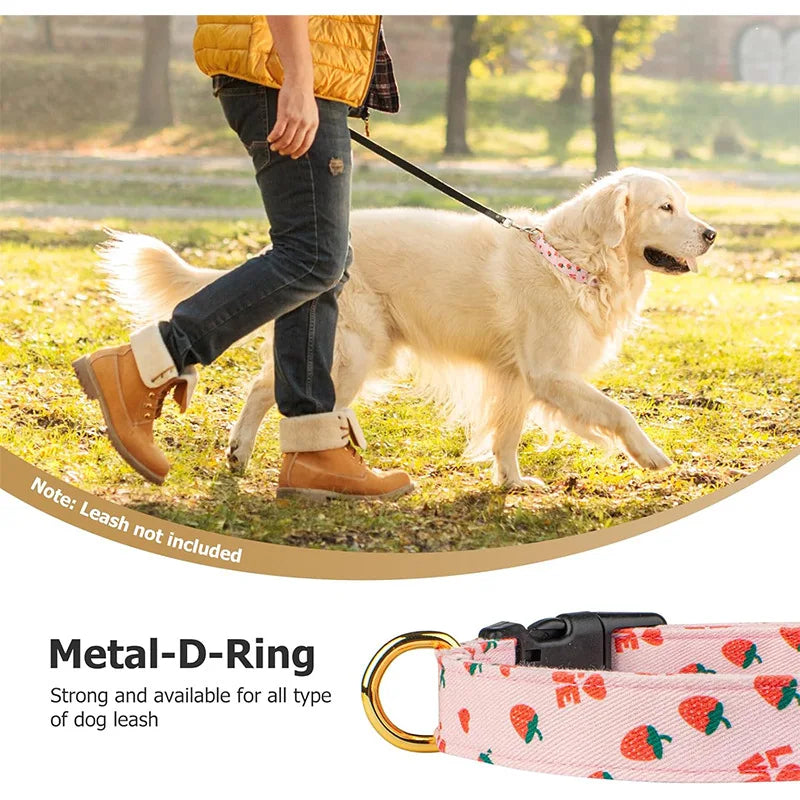 Print Adjustable Polyester Pet Collar with Metal Rings Dog Collar